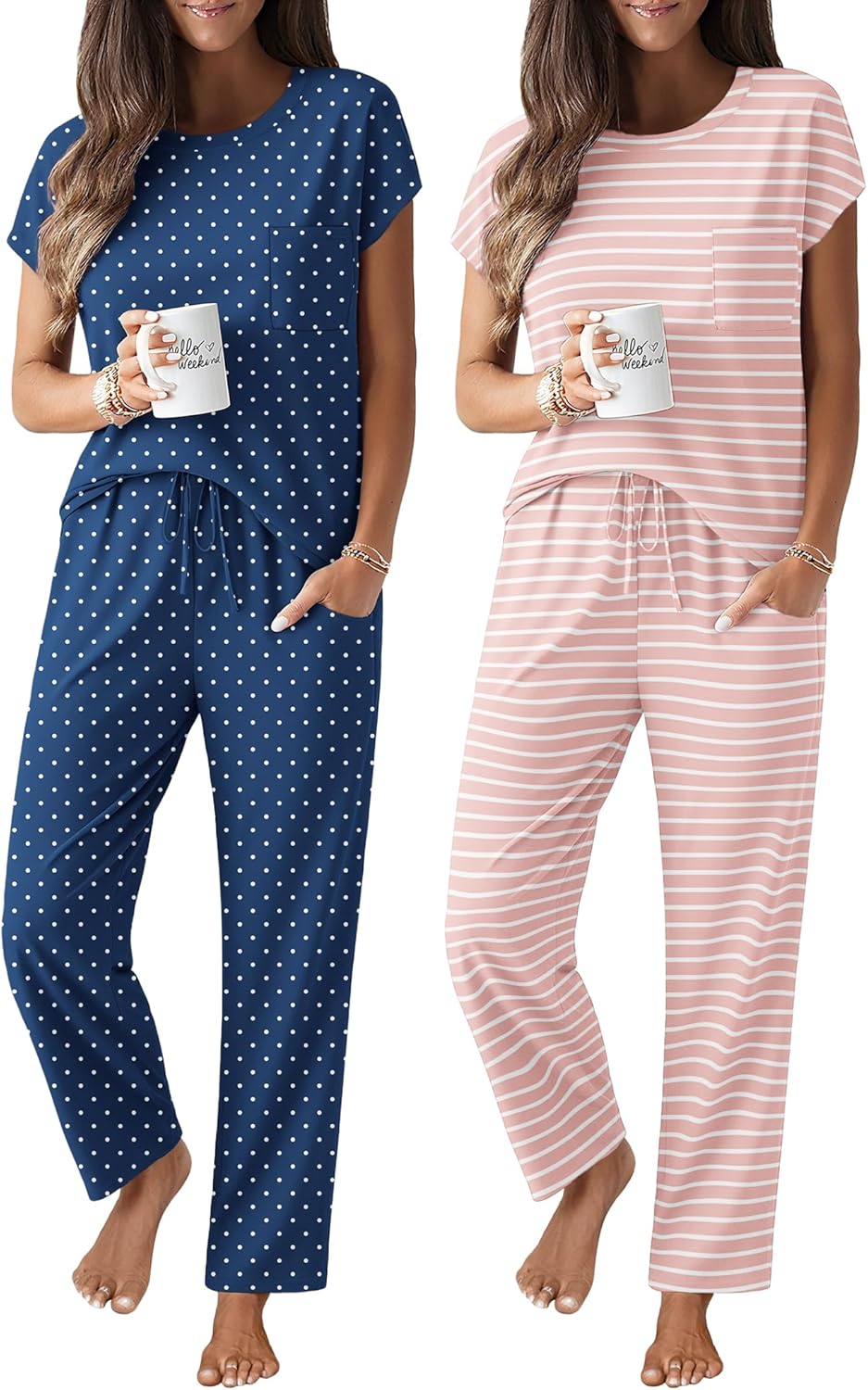 Ekouaer 2 Packs Pajamas for Women Set Soft Sleepwear Comfy Pjs