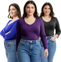 Women's Vneck Long Sleeve Tshirt - Slim Fitted Cotton Stretch