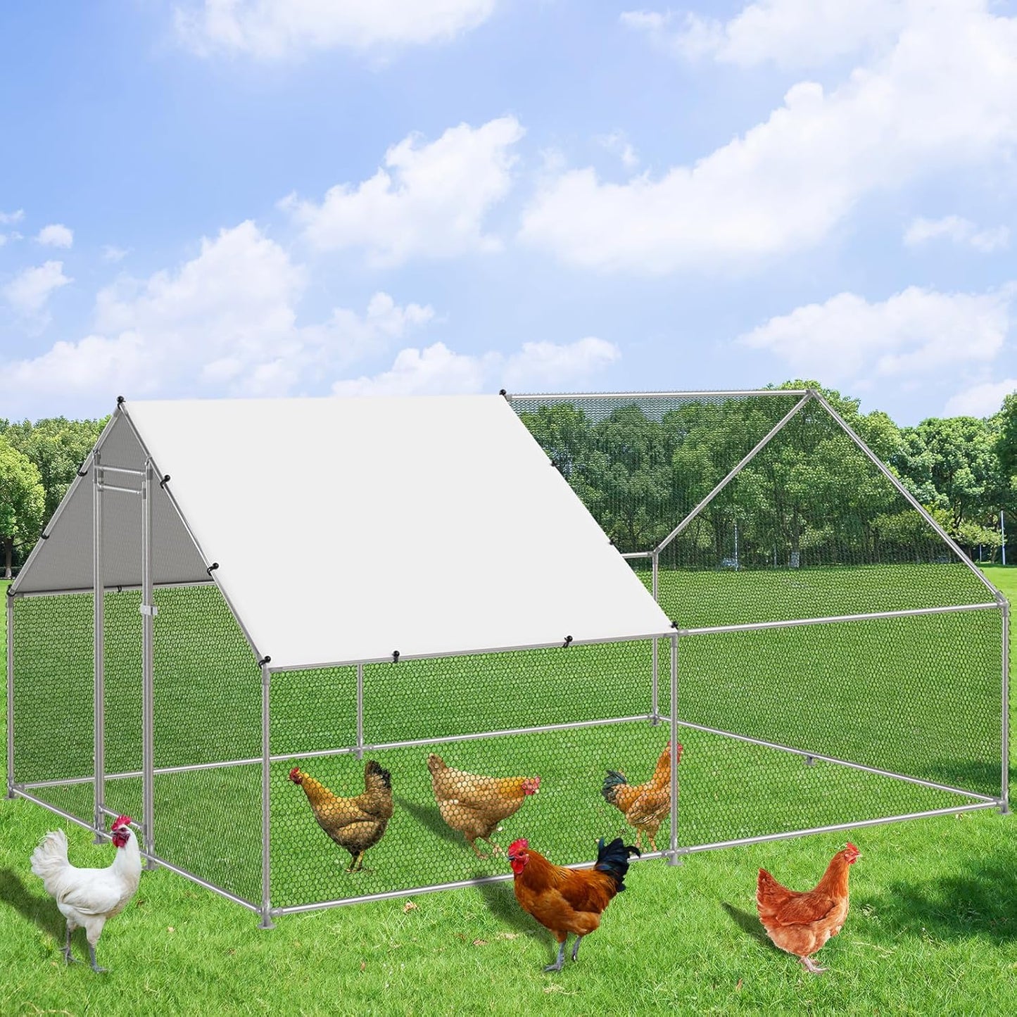 Large Metal Chicken Coop Walk-in Poultry Cage for Outdoor Use