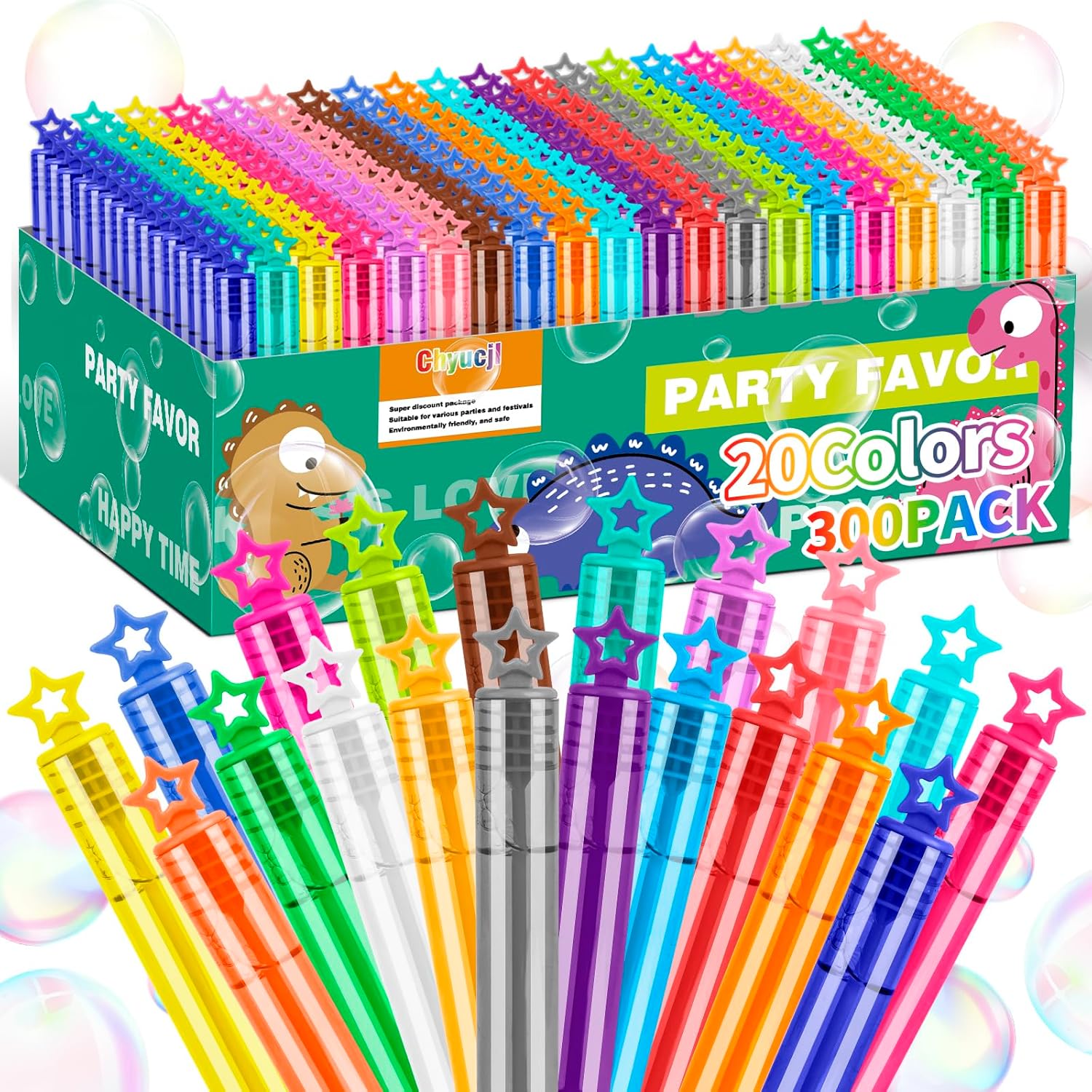 300Pcs Mini Bubble Wands for Kids Party Favors in 20 Colors