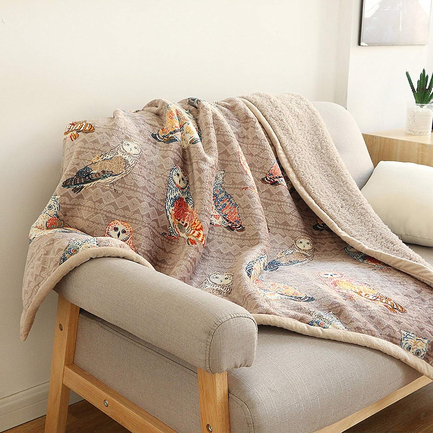 UKELER Flannel Sherpa Throw Blanket - Cute Colorful Owl Design