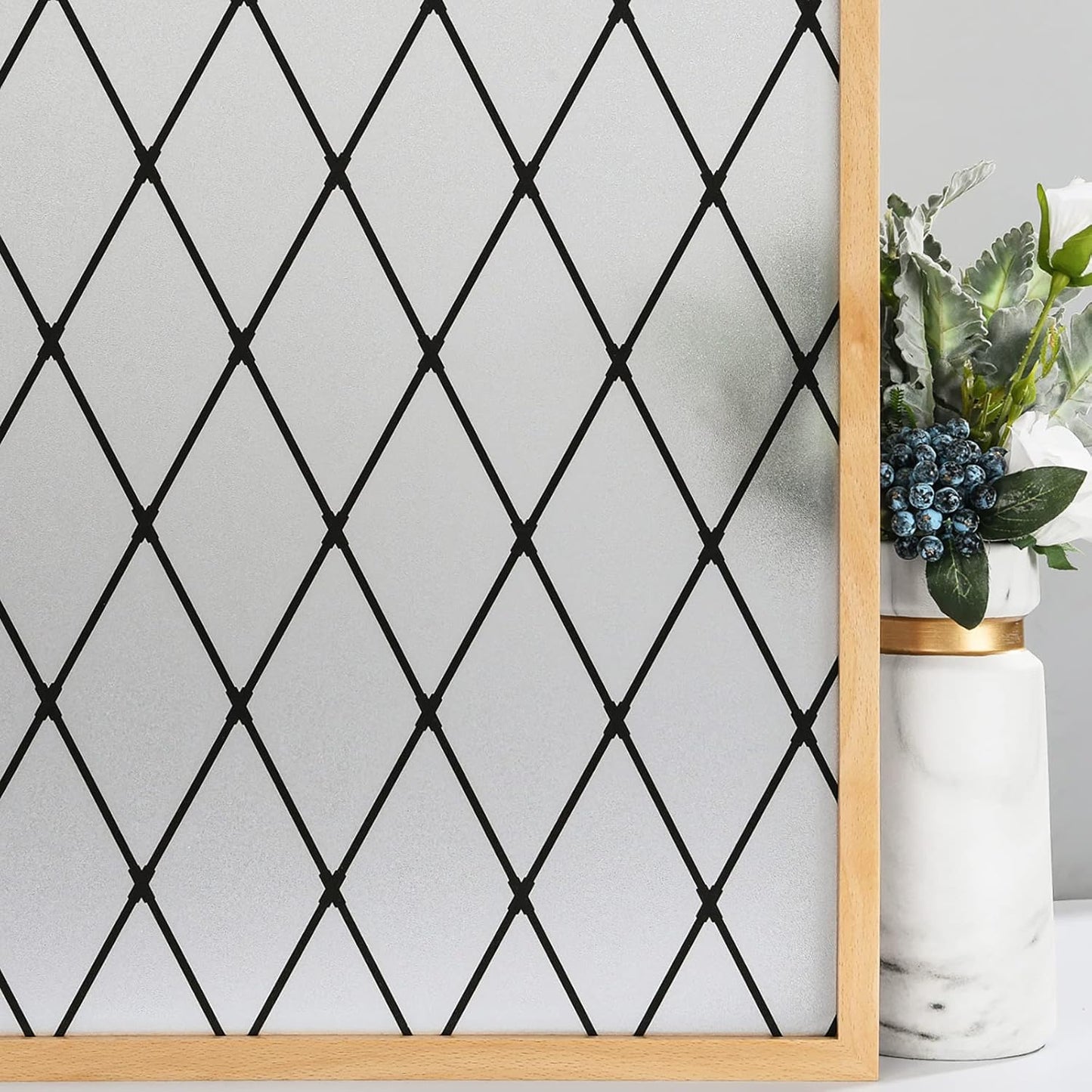 VELIMAX Frosted Black Lattice Window Film for Privacy and Style