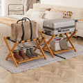 Bamboo Luggage Racks Pack of 2 - Folding Suitcase Stands for Guest