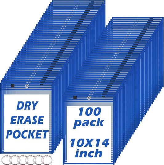 100 Pack Dry-Erase Pockets Sleeves for Classroom and Office