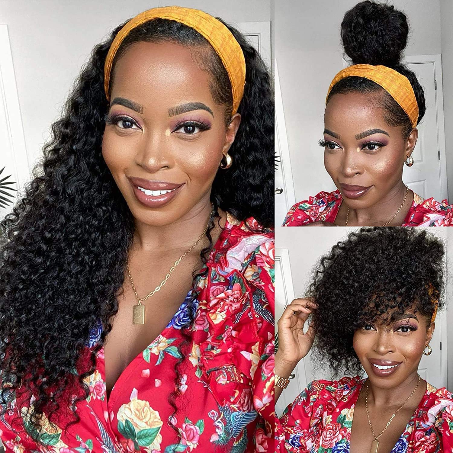 Deep Wave Headband Wig Human Hair for Black Women 22 in