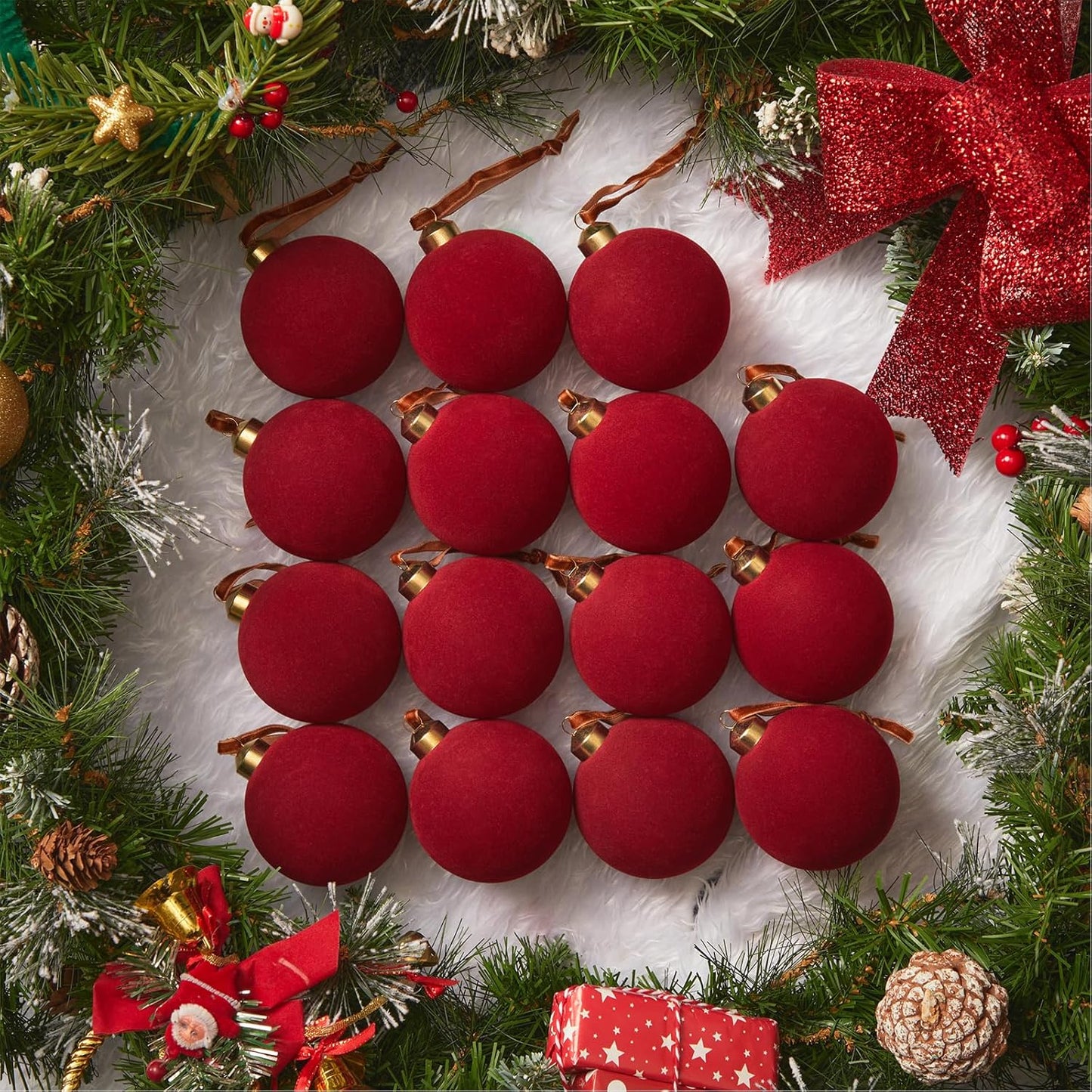 15 Pcs Red Velvet Christmas Balls for Elegant Holiday Decor