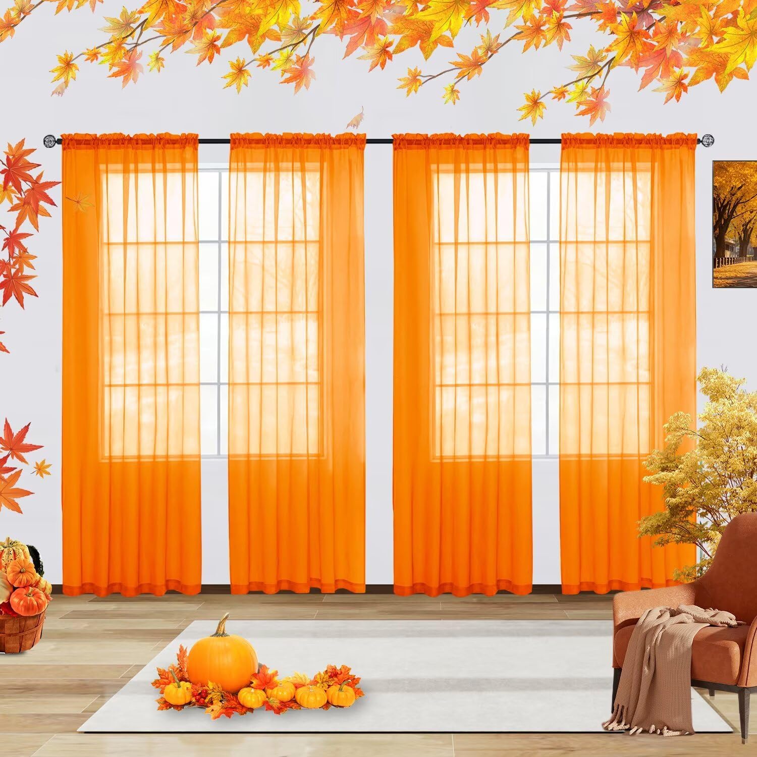 youleyar Solid Sheer Rod Pocket Curtain Voile Draperies 52Wx96L