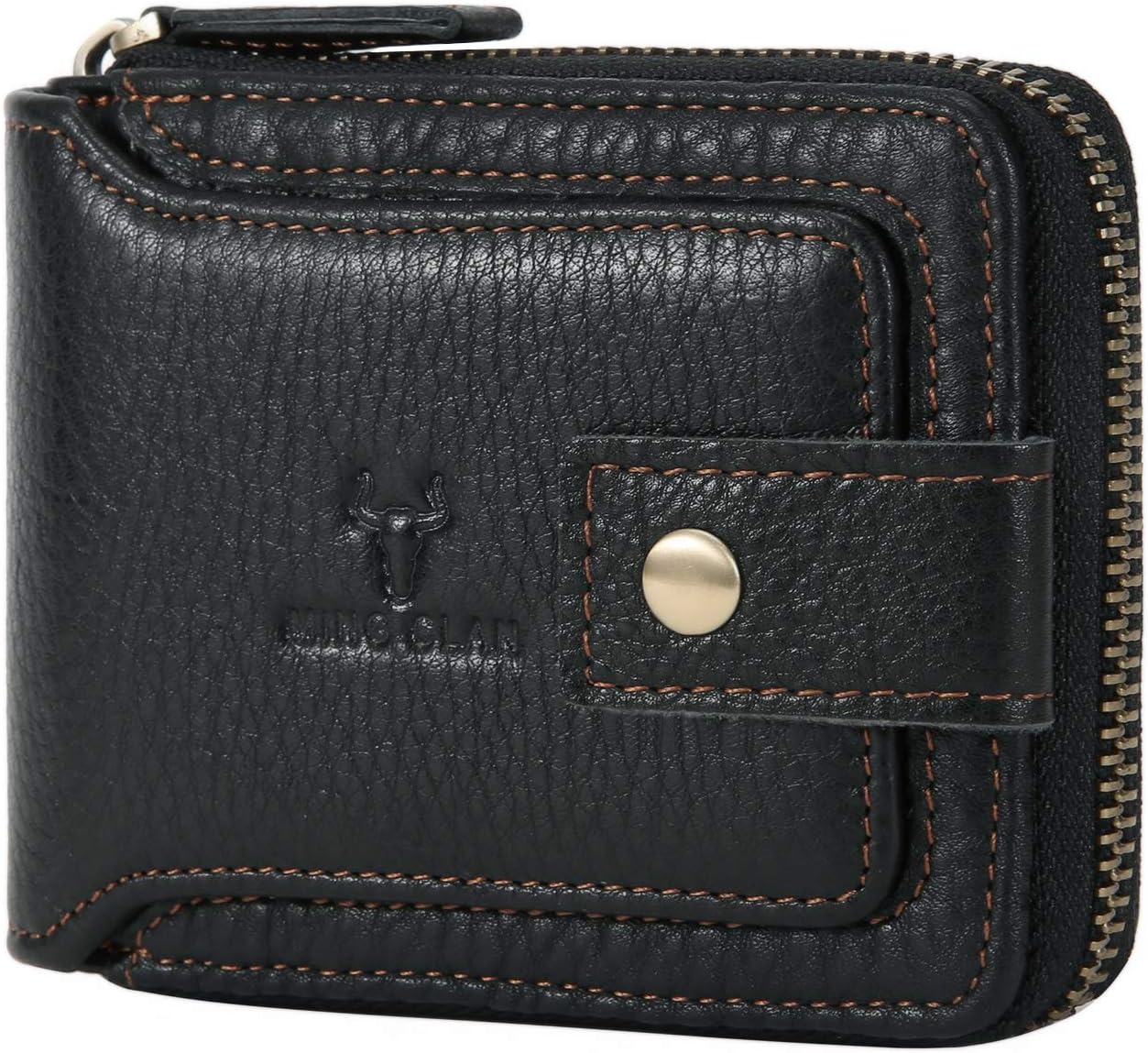 RFID Blocking Leather Bifold Wallet for Men with Zipper Pocket