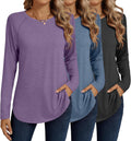 Ficerd 3 Pack Women's Long Sleeve Crew Neck Tunic Tops - Loose Fit
