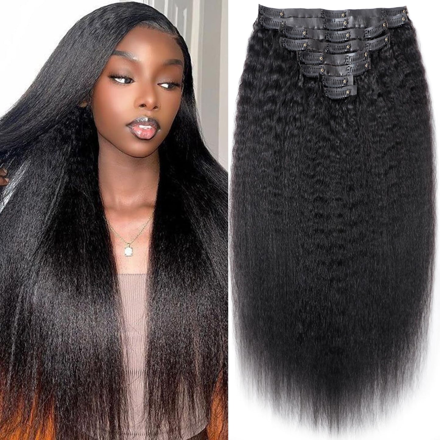 Seamless Kinky Straight Clip In Hair Extensions for Volume