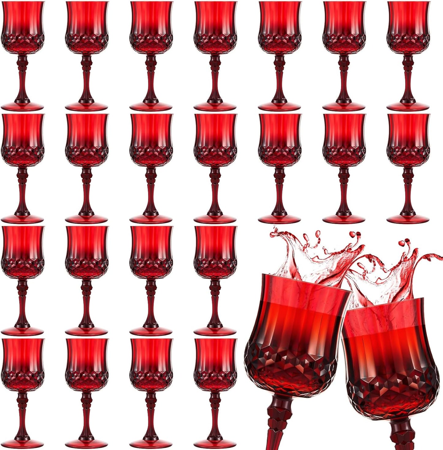Vintage Plastic Wine Glasses for Parties - 24 Pcs 7 OZ Set
