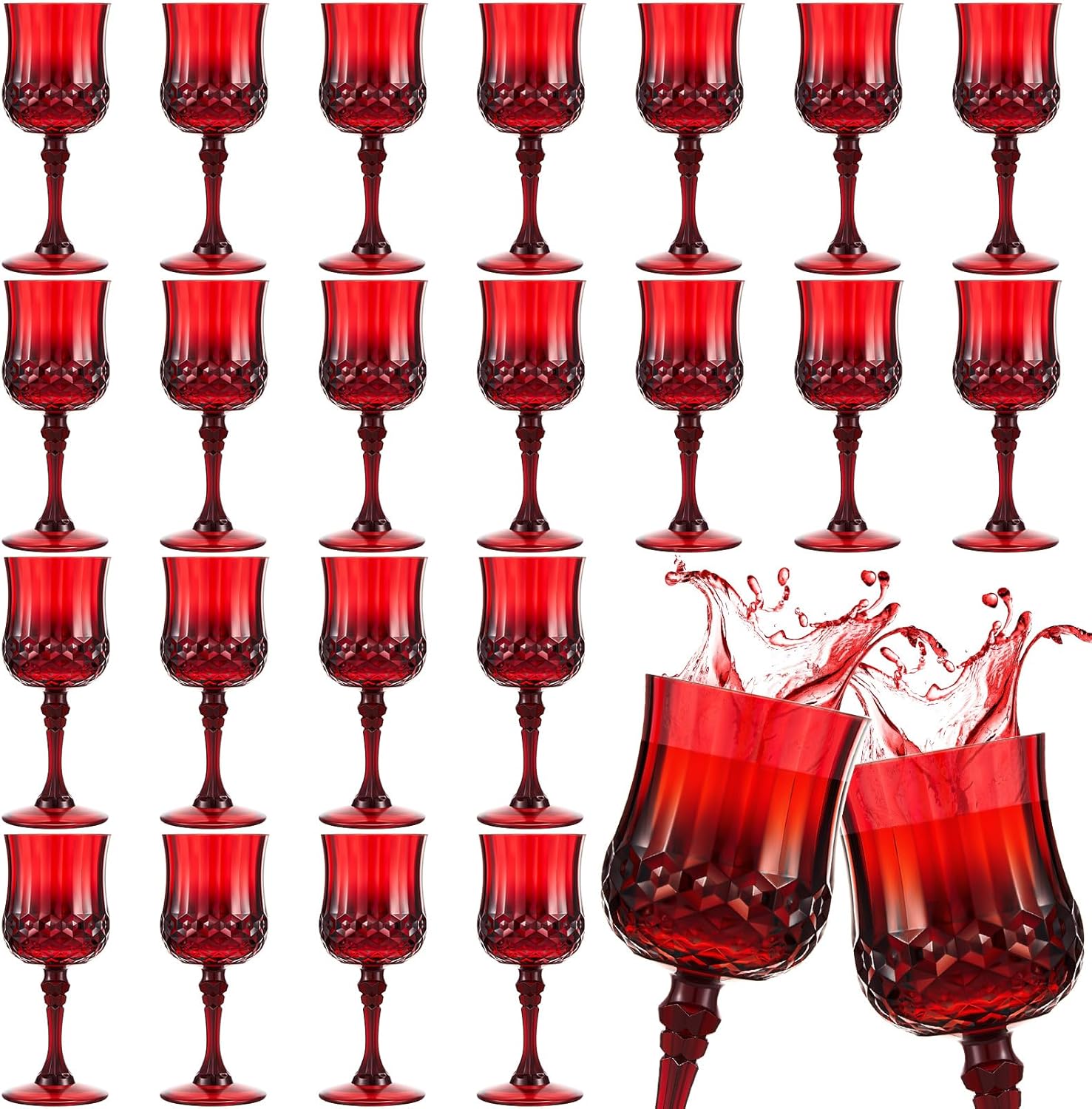 Vintage Plastic Wine Glasses for Parties - 24 Pcs 7 OZ Set