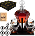 Diamond Whiskey Decanter Set with ChillBall & Tray - Classic Bar Gift