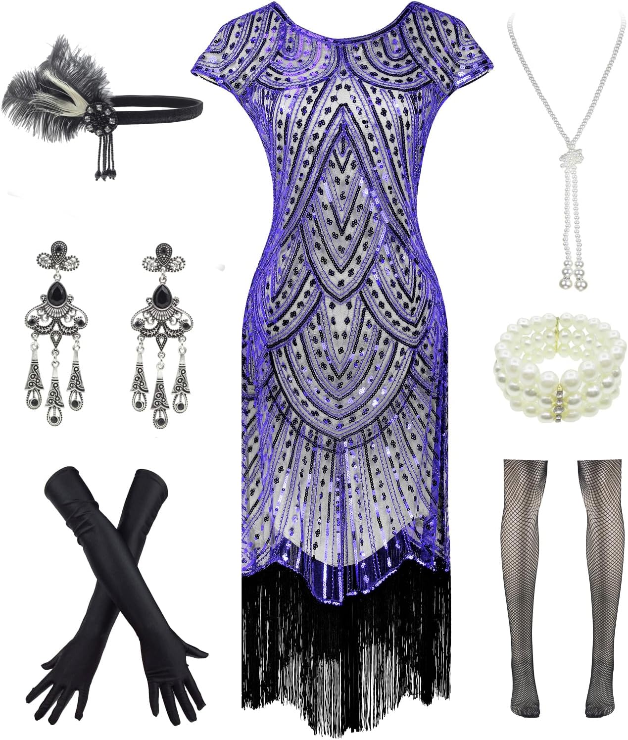 Letter Love Womens Vintage Lace Fringed Gatsby Dress Set