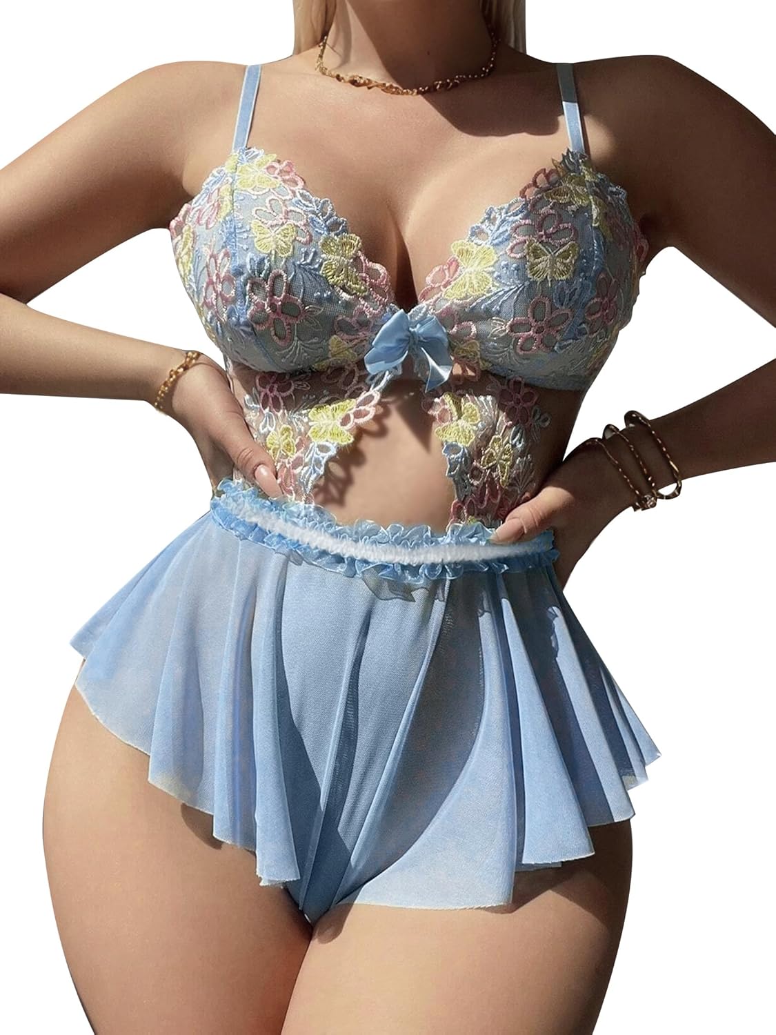 Dlsave Lace Floral Teddy Bodysuit - Sexy V-Neck Lingerie