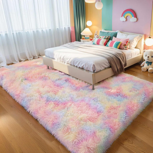 Thick Area Rug 6x9 Unicorn Fluffy Shag for Girls Bedroom