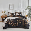 Black Floral Duvet Cover Twin XL Size - Breathable 100% Cotton