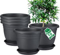 10 inch Plant Pots 5-Pack with Saucers - Large Black Planters