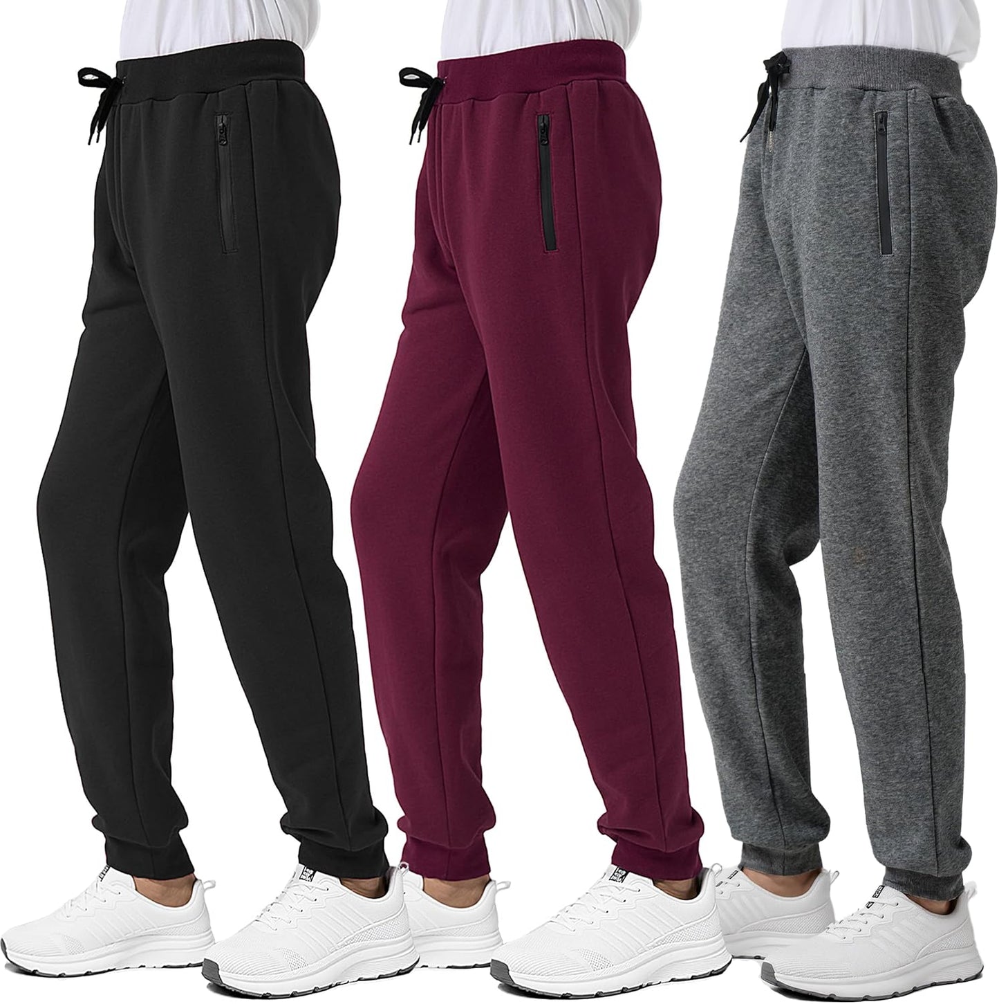 Boys Fleece Sweatpants Athletic Jogger Pants with Zipper Pockets