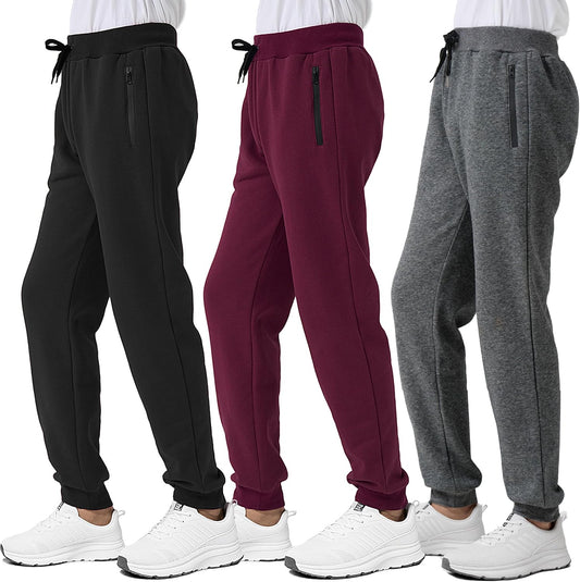 Boys Fleece Sweatpants Athletic Jogger Pants with Zipper Pockets