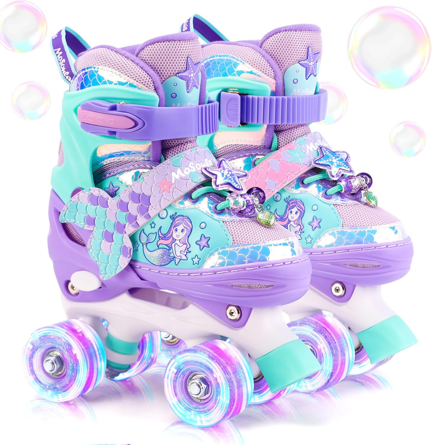 Mermaid Roller Skates for Girls with Adjustable Light Up Wheels