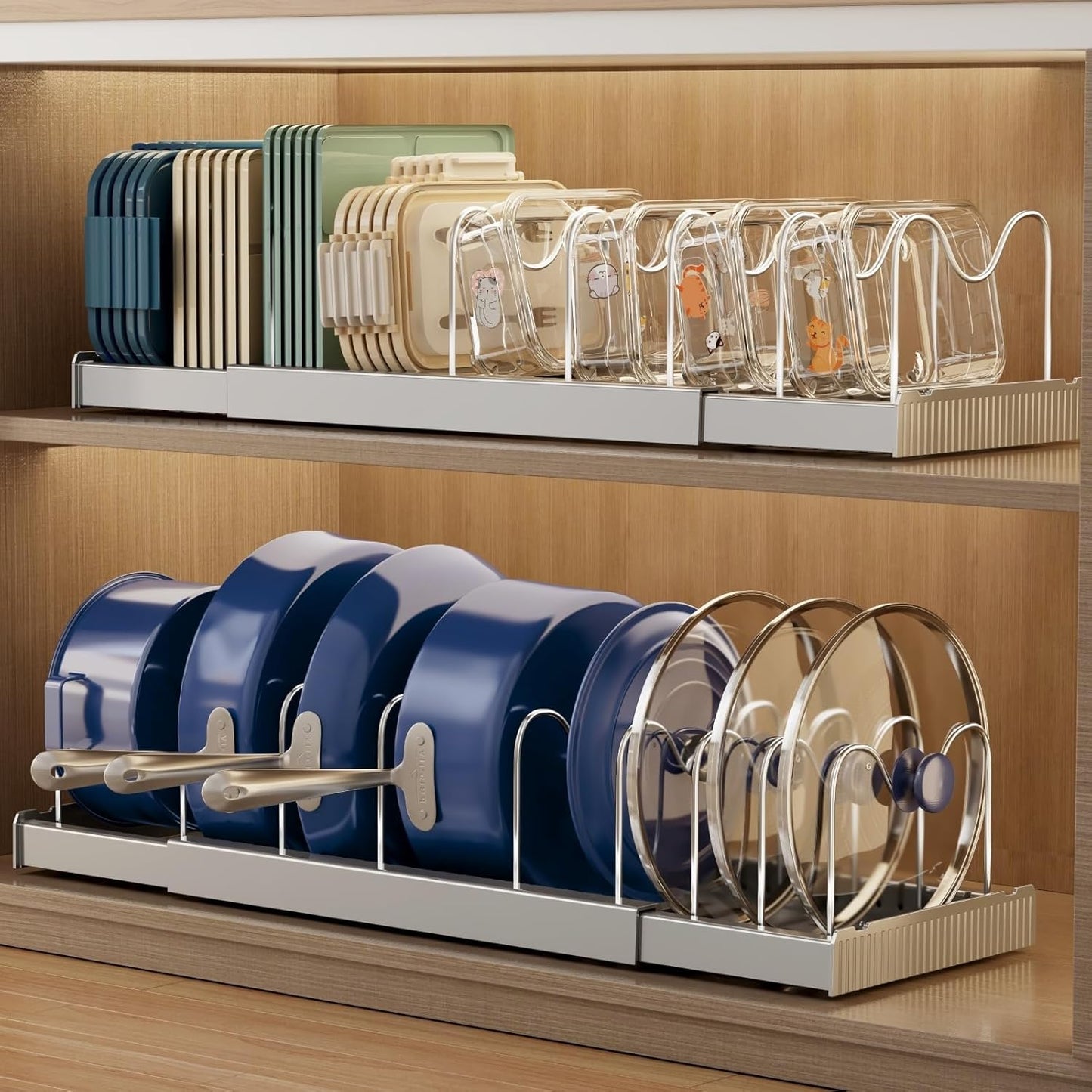Expandable Food Storage Container Lid Organizers for Kitchen