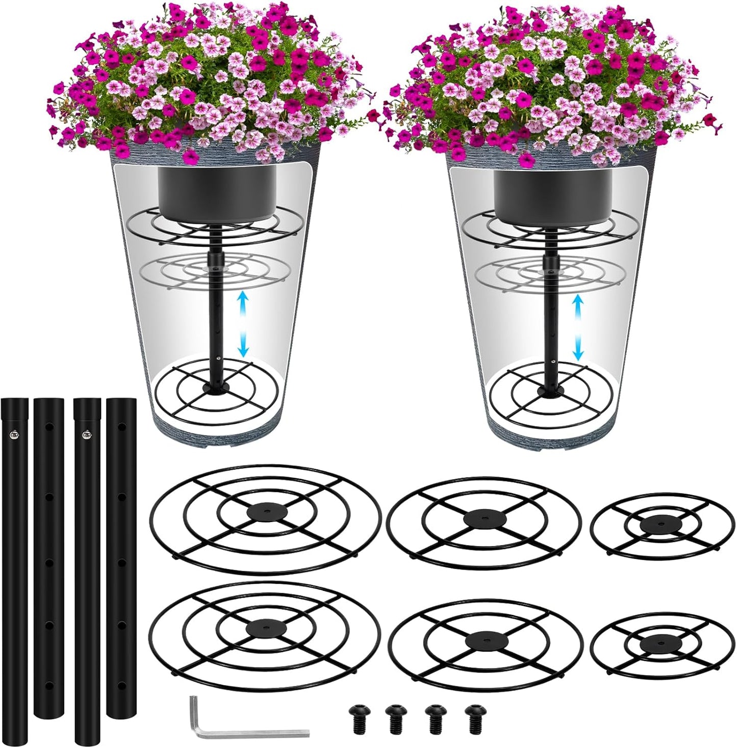 Adjustable Plant Risers for Inside Pots - 2 Pack Metal Inserts
