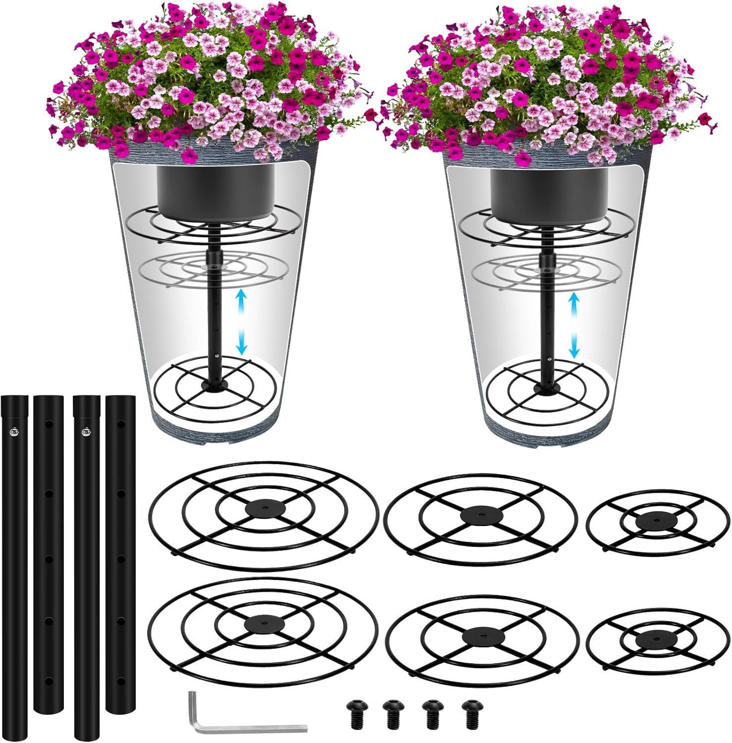 Adjustable Plant Risers for Inside Pots - 2 Pack Metal Inserts