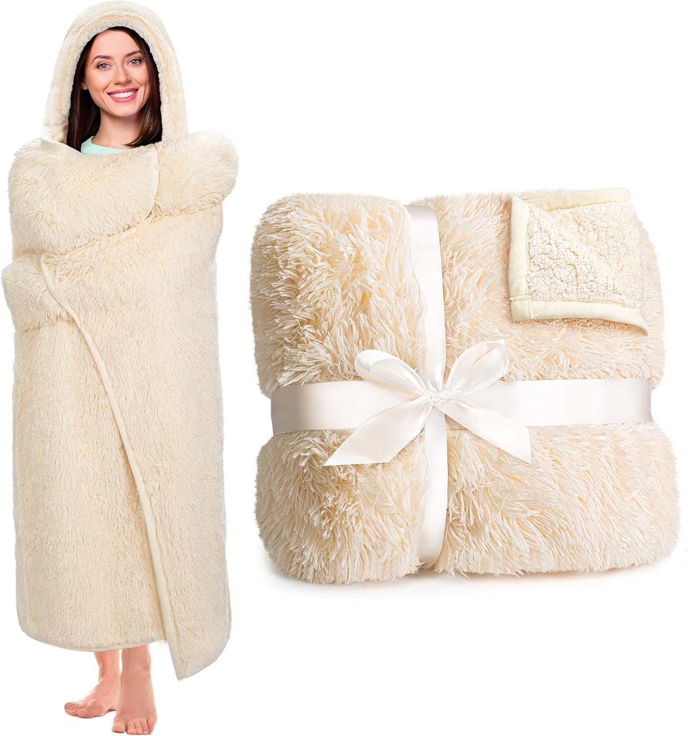 Cozy Sherpa Hoodie Blanket - Ideal Gift for Her