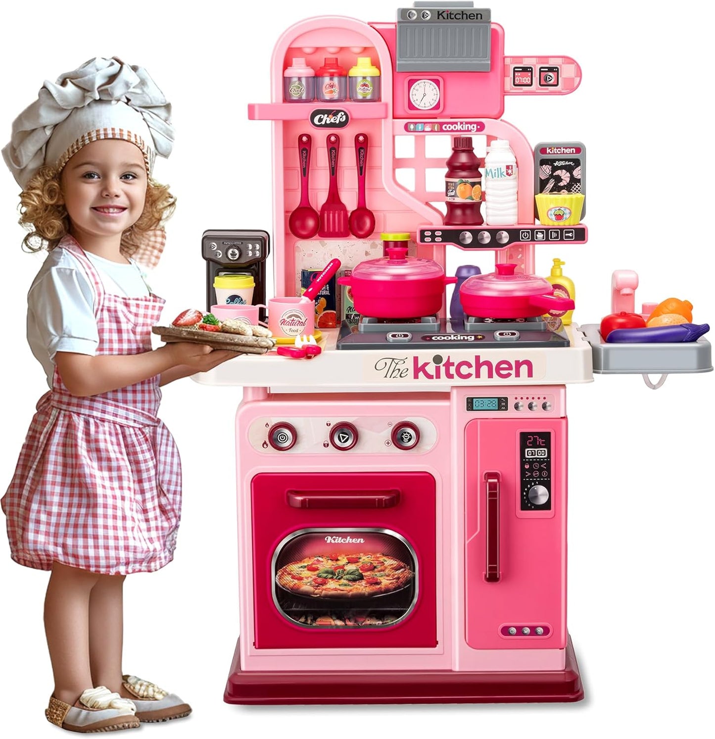Kids Kitchen Playset with Realistic Lights and Sounds for Fun