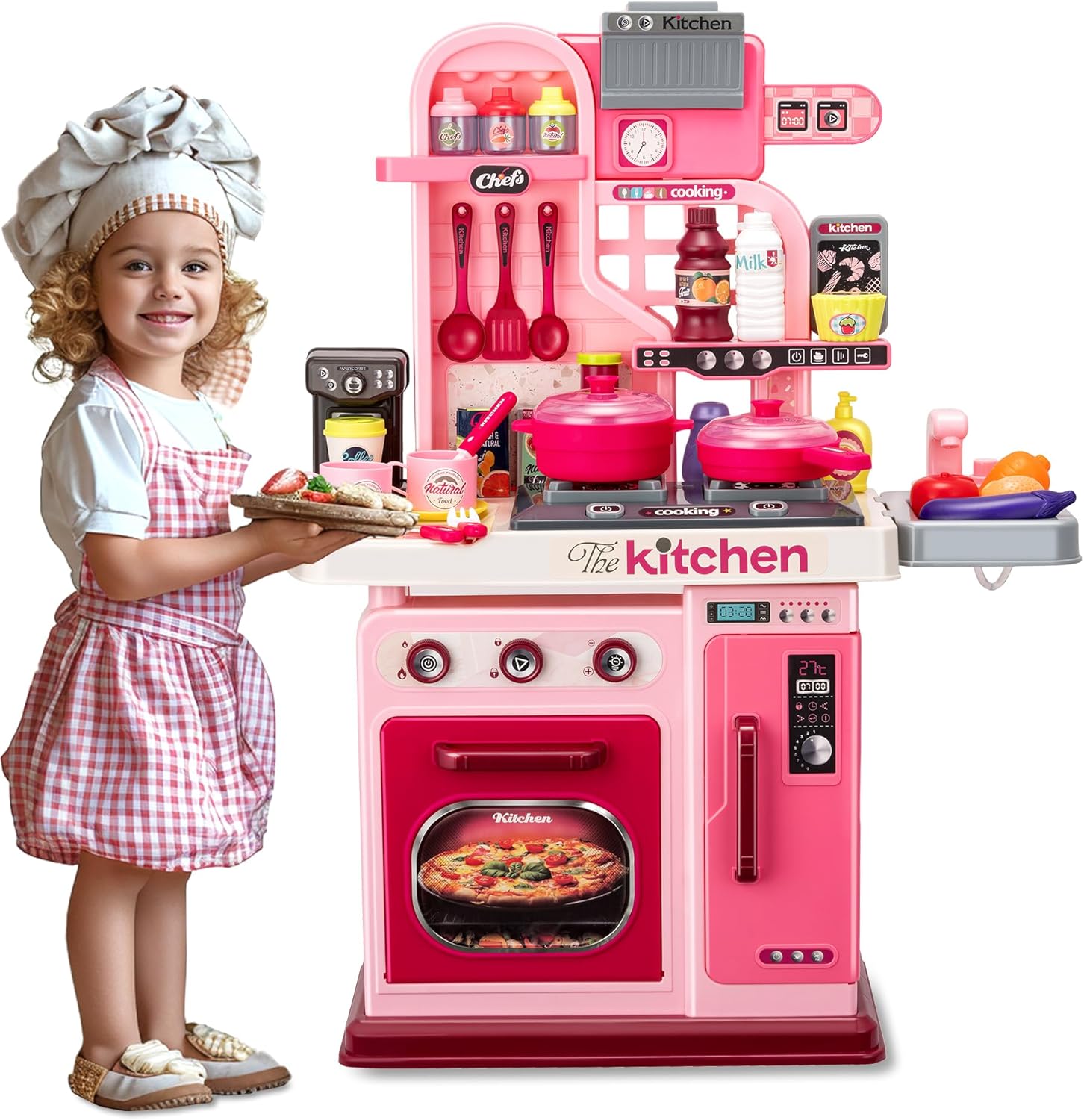 Kids Kitchen Playset with Realistic Lights and Sounds for Fun