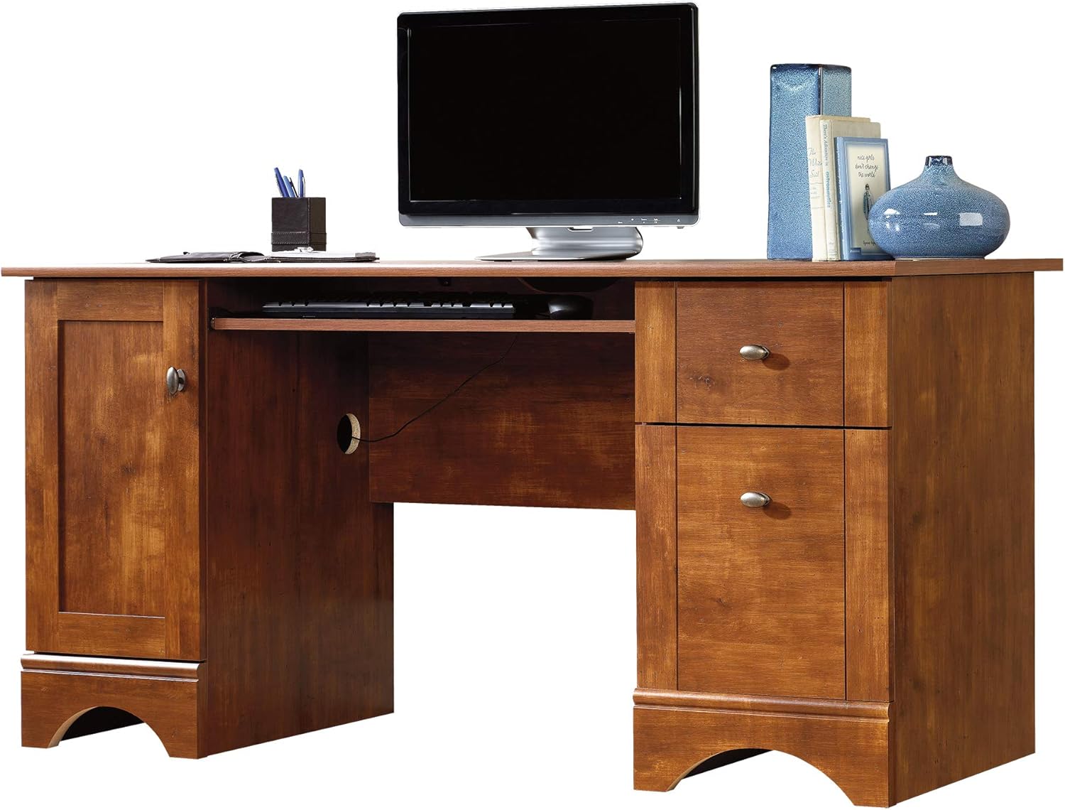 Sauder Computer Desk: Spacious 59.45 Surface, Stylish Brushed Maple