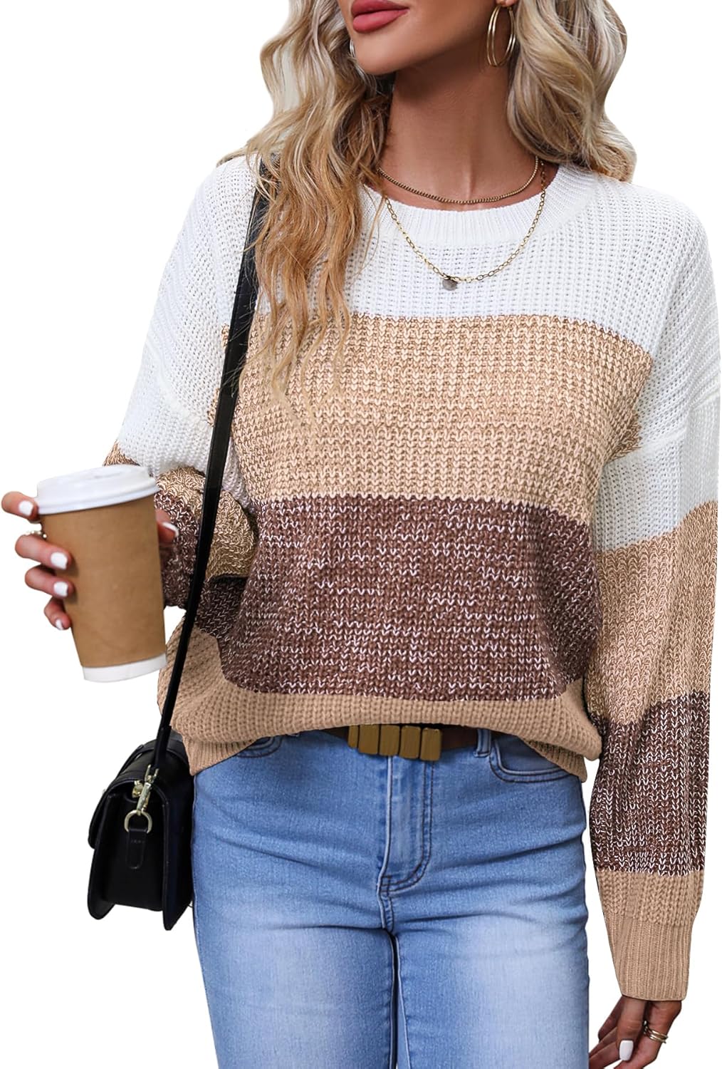 Women's Striped Color Block Sweater for Casual and Business Wear