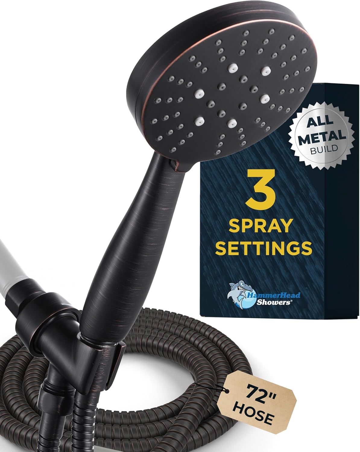 HammerHead Showers Solid Metal Handheld Shower Head with Hose
