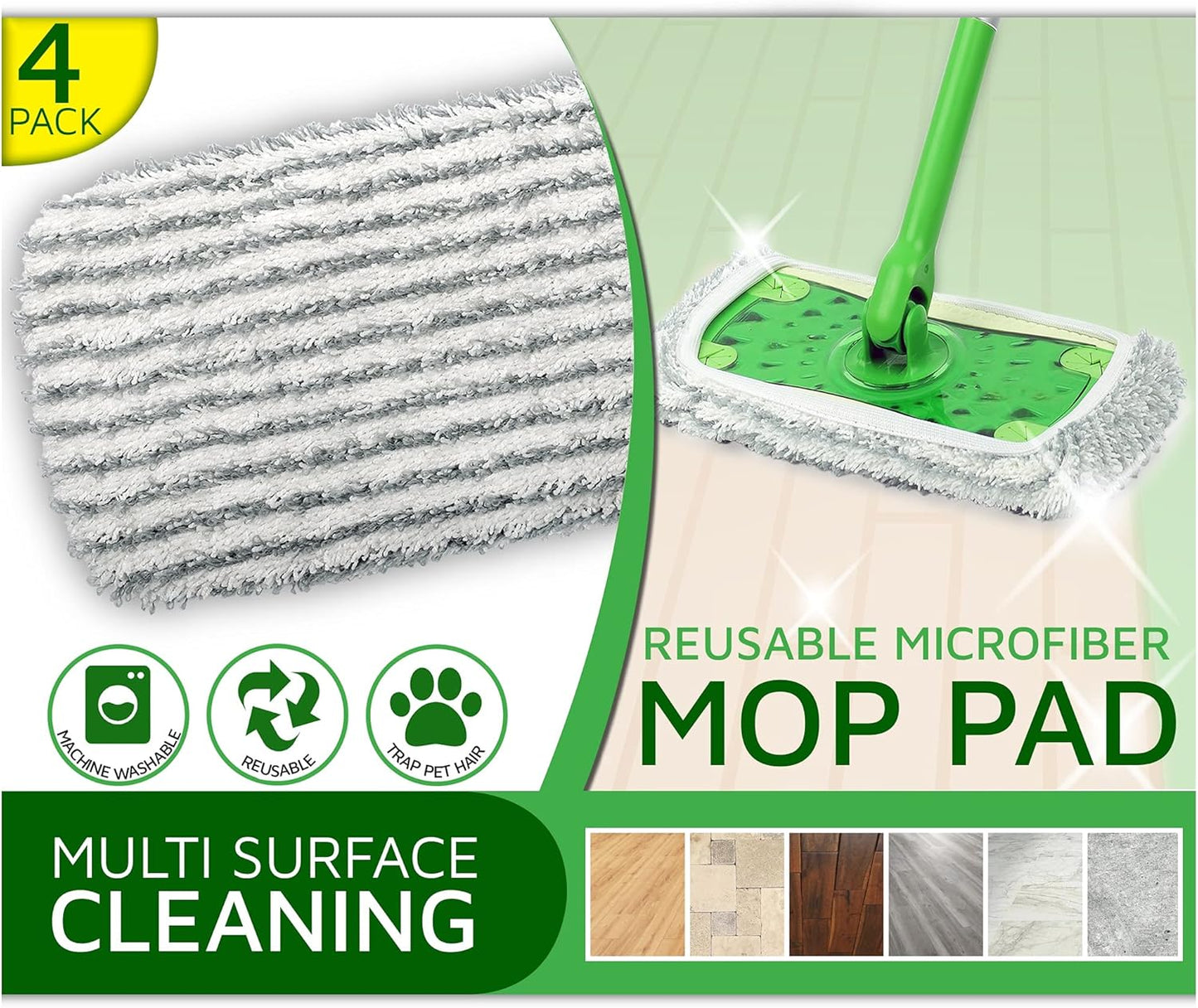 Flammi Heavy-Duty Microfiber Mop Pads x4