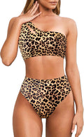 Women Cutout One Shoulder High Waisted Bikini - Flattering Tummy Sexy