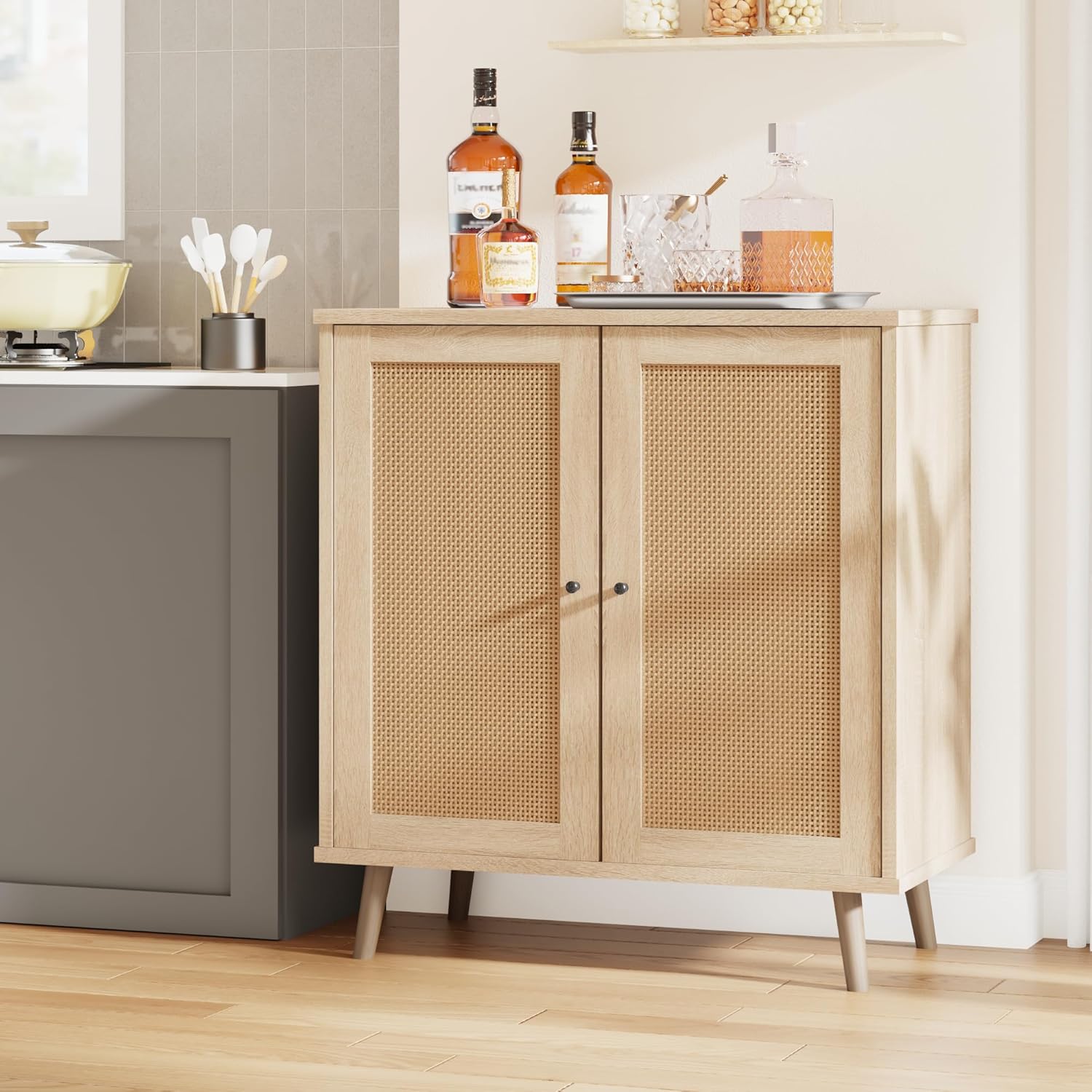EROMMY Rattan Buffet Cabinet with Stylish Rattan Doors
