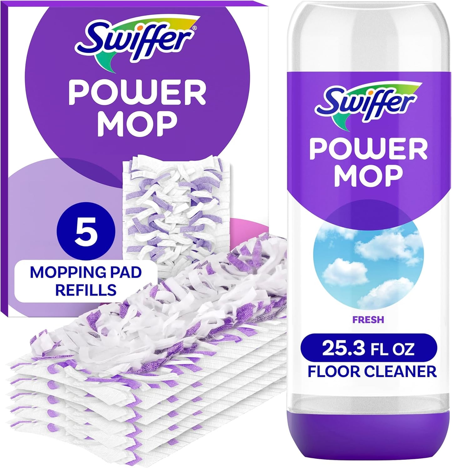 Swiffer Power Mop Refill Pack - 5 Pads + Lavender Solution, All-Purpose Cleaning