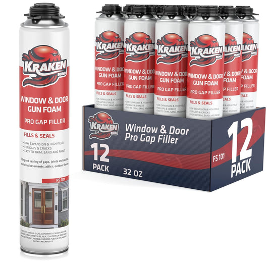 Kraken Bond Expanding Foam Spray for Windows and Doors - 12 Pack