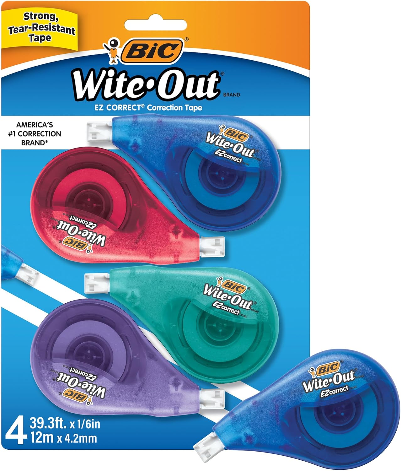 BIC EZ Correct Tape: Fast, Clean & Tear-Resistant x4