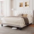 Queen Upholstered Bed Frame with Button Tufted Headboard - Stable