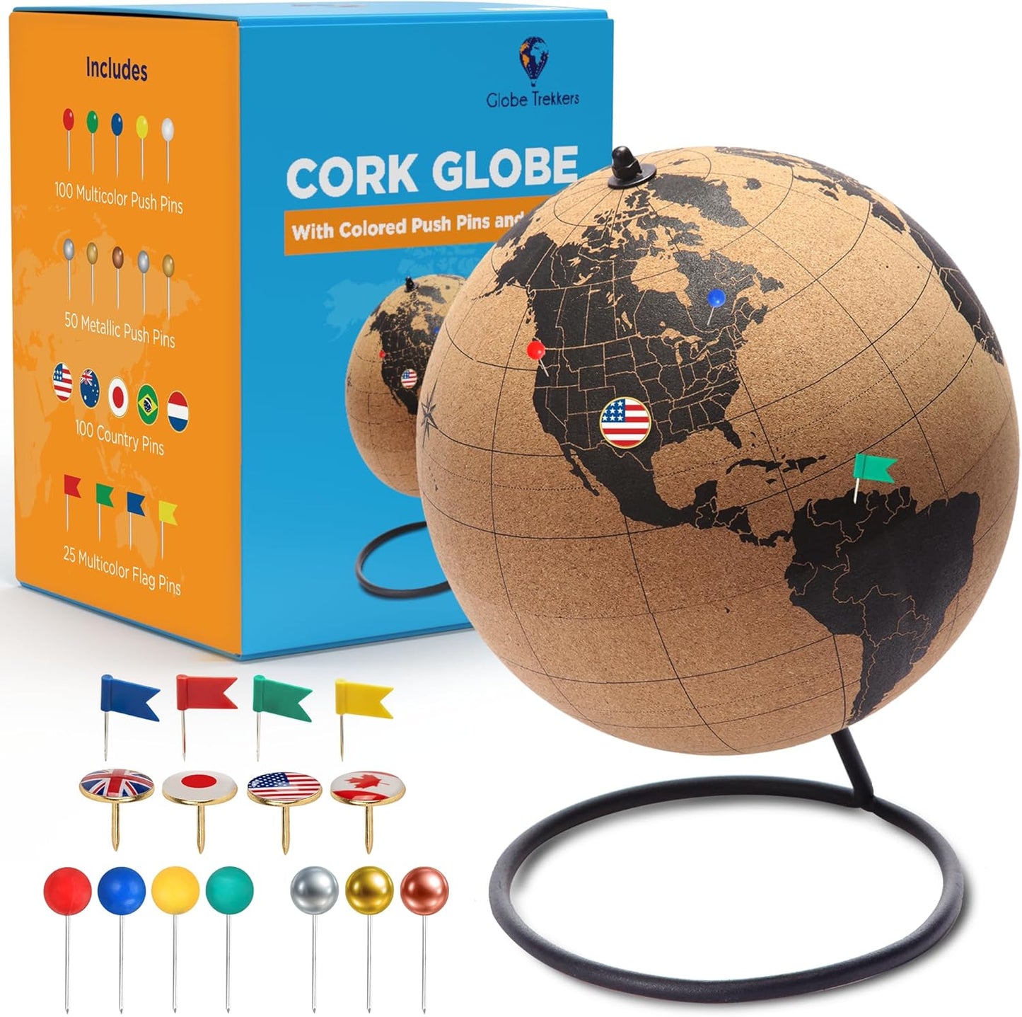 Black Cork Globe with Push Pins - 10 Inch Travel Map