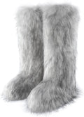 Women's Faux Fur Snow Boots Furry Mid-Calf Flat Boots - Warm & Stylish