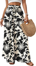 Wide Leg Palazzo Pants Flowy Floral High Waisted for Women - Summer
