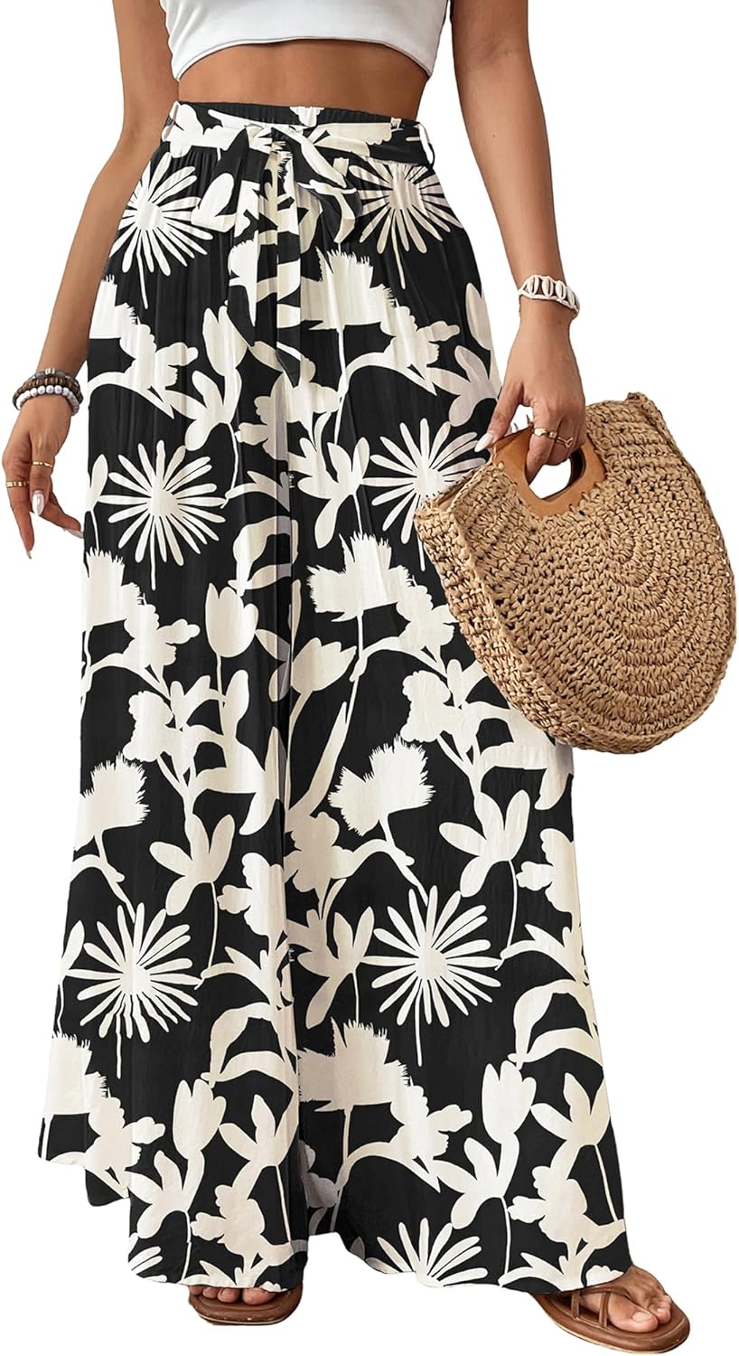 Bsubseach Wide Leg Pants for Women - Flowy Floral Palazzo Style