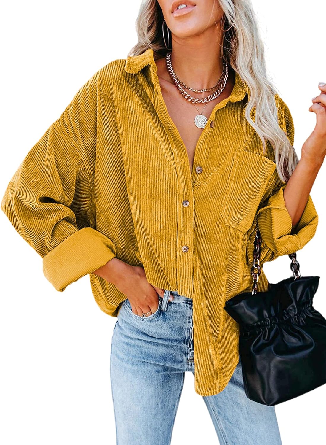 Dokotoo Womens Corduroy Button Down Shirt for Stylish Comfort