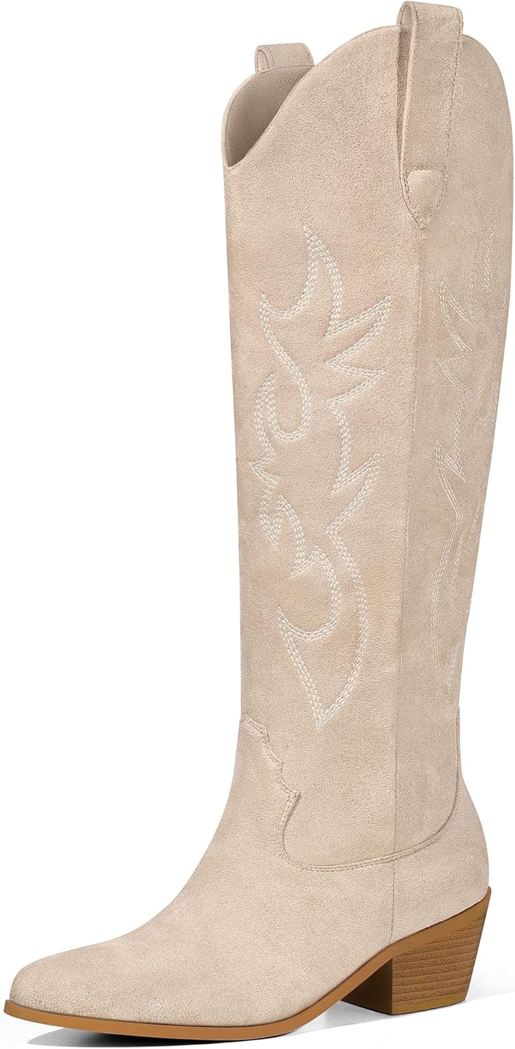 Ouepiano White Cowgirl Boots for Women - Stylish Knee High Design