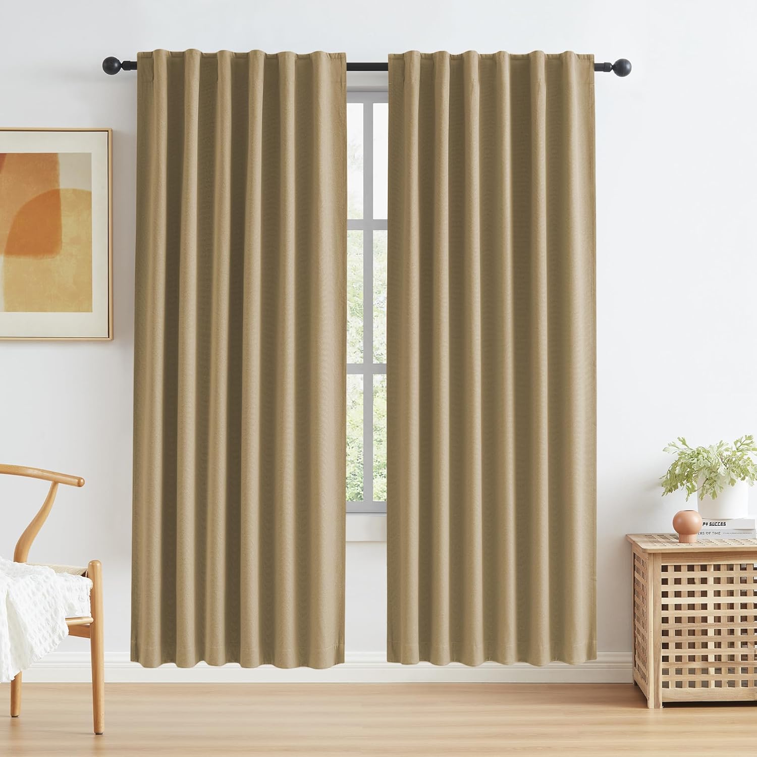 KEQIAOSUOCAI Burlap Linen Blackout Curtains for French Doors