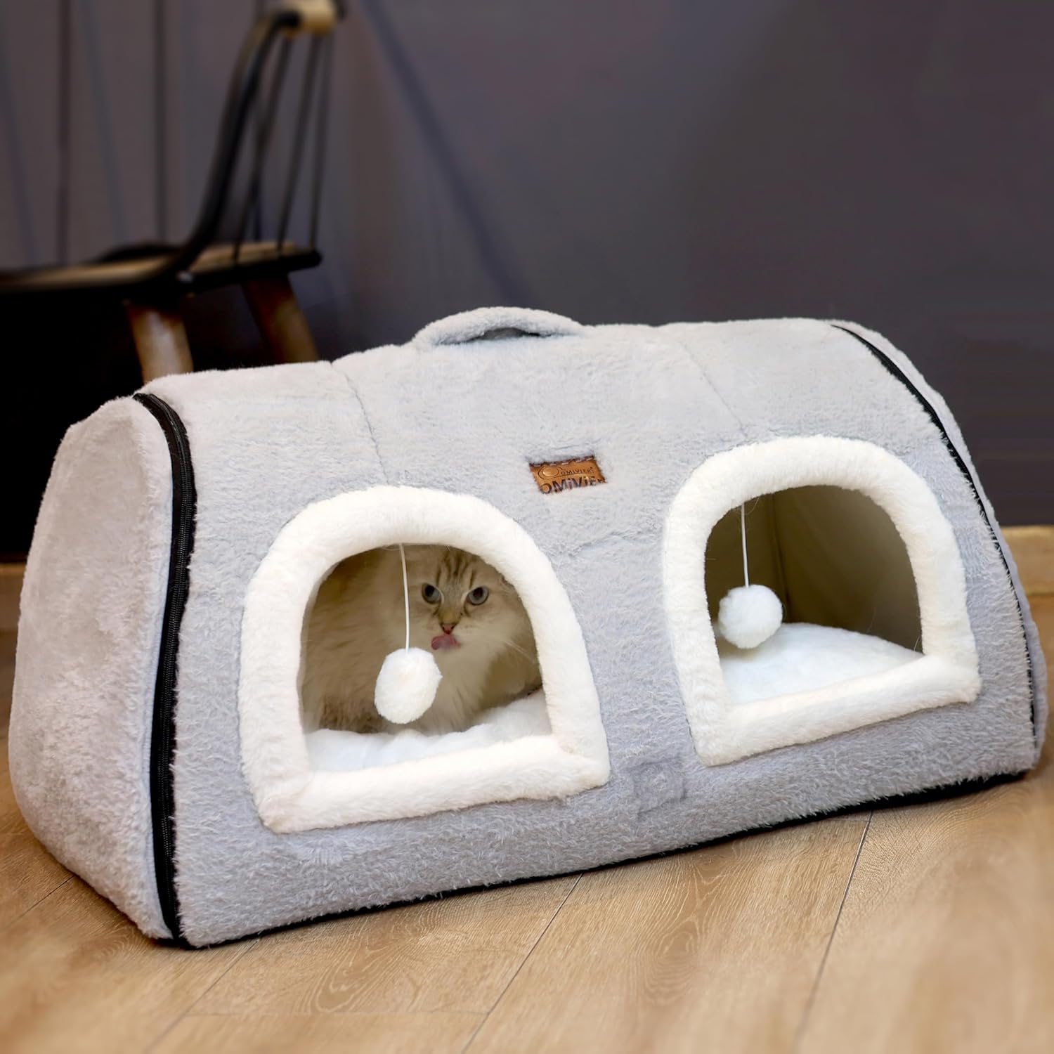 Cat Bed for Indoor Cats - Foldable Cave with Anti-Slip Base