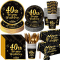 40th Birthday Party Decorations Set Black Gold - Complete 452 Pc Kit